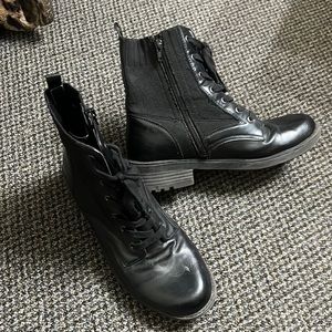 Black combat boots leather and cloth with zipper size 10 women’s